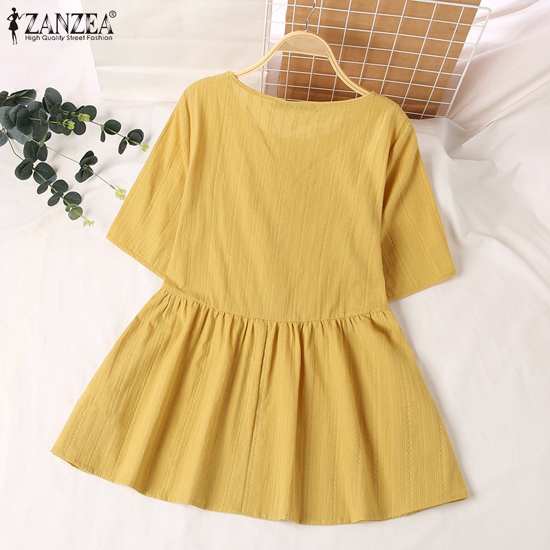 Áo ZANZEA ngắn tay cổ tròn thời trang dành cho nữ