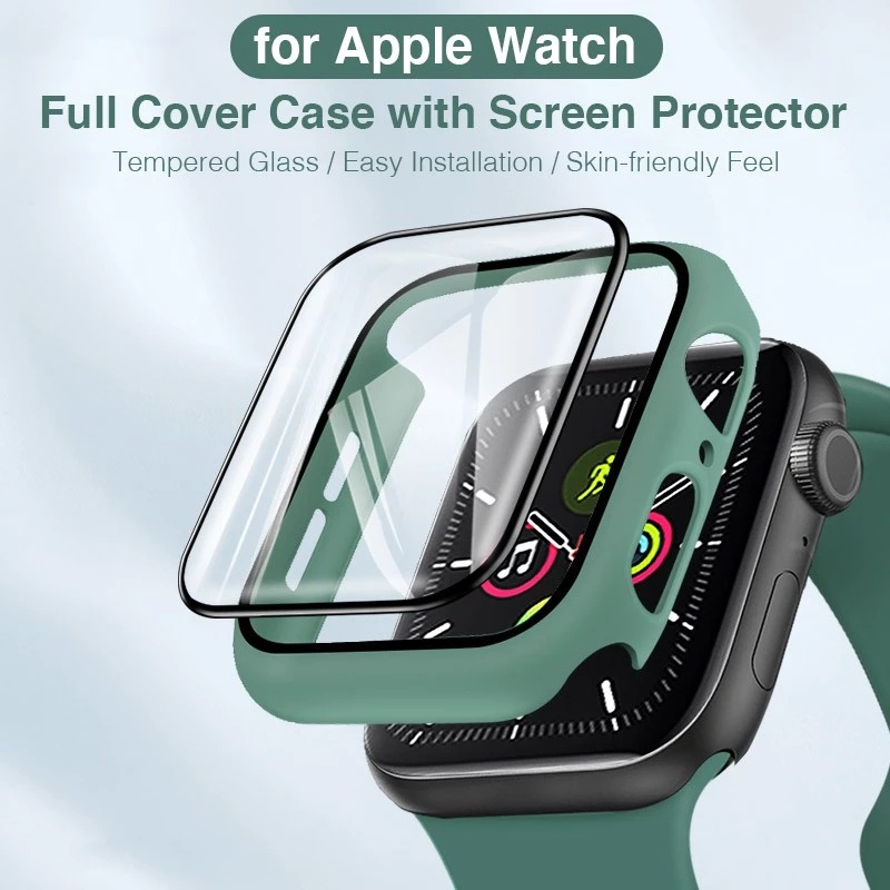 Ốp bảo vệ mặt đồng hồ thông minh Apple Watch Series 7 45mm 41mm + kính cường lực cho Apple Watch SE 6 5 4 3 2 1 / 38 40 42 44 mm