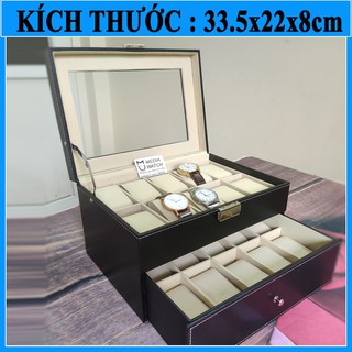 Hộp đựng đồng hồ 20 ngăn 2 tầng bằng da