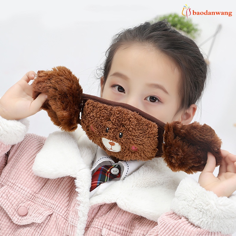 [Hàng mới về] Khẩu trang mùa đông bằng vải lông cừu chống gió tái sử dụng thiết kế dễ thương cho người lớn và trẻ em