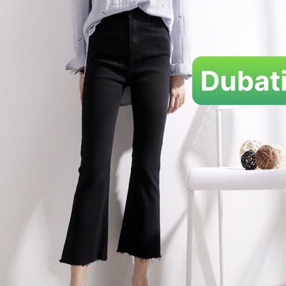 QUẦN JEAN NỮ CHẤT BÒ ĐEN SIÊU CO GIÃN ỐNG LOE HÀN QUỐC LƯNG CAO NÂNG MÔNG SANG CHẢNH-DB 222-DUBATI FASHION