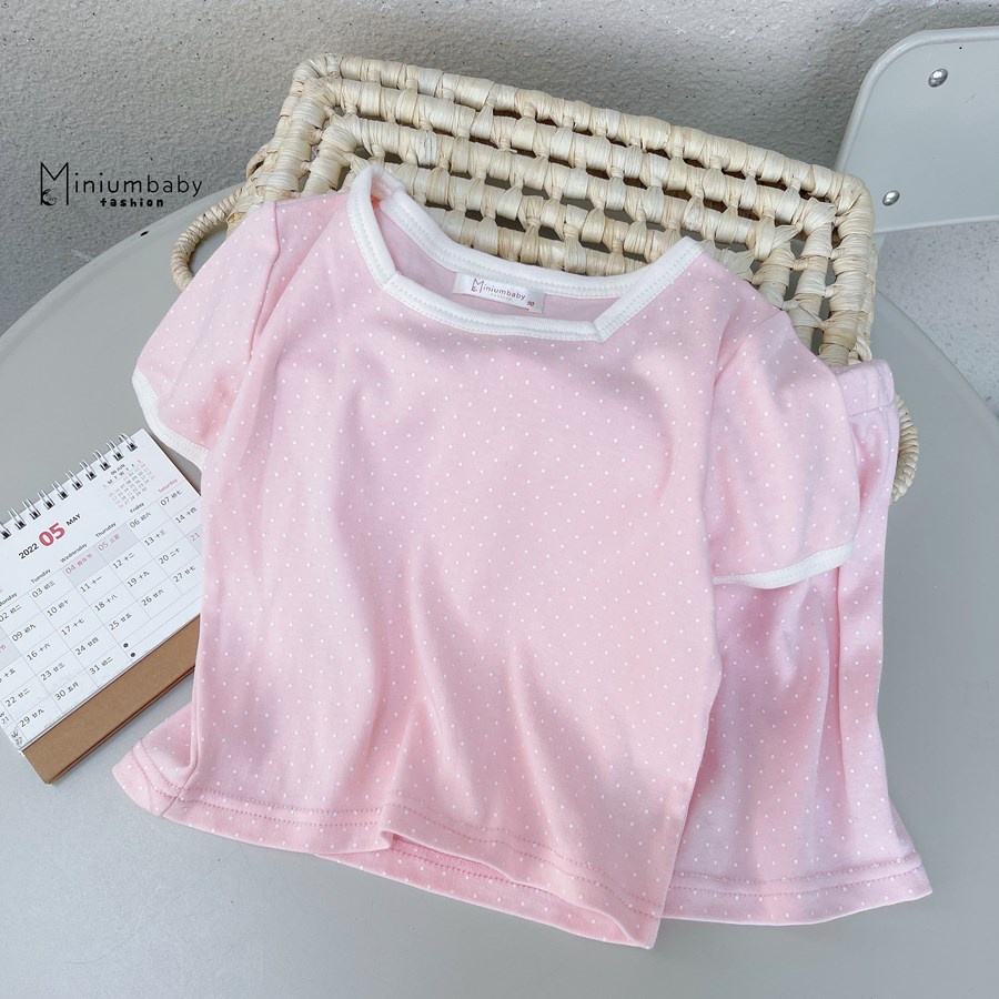 Bộ đồ cộc tay cổ vuông xinh xắn cho bé gái chất liệu 100% cotton, quần áo trẻ em mặc mùa hè MiniumBaby SB1191