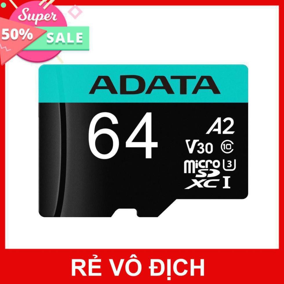 Thẻ nhớ MicroSDXC ADATA 64GB A2 V30 Up to 4K class 10 UHS-3 kèm Adapter
