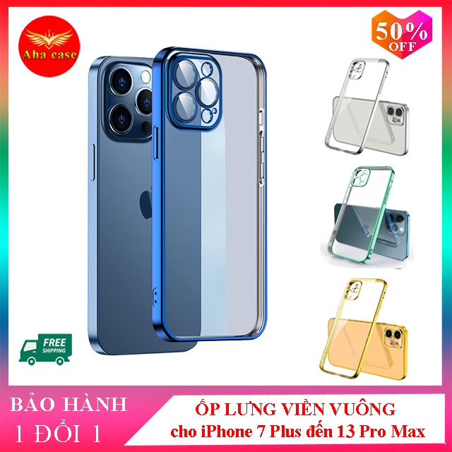 Ốp iphone - Ốp lưng viền vuông, lưng trong dành cho iphone 7plus/8plus/x/xs/xsmax/11/11 pro max/12/12 pro max - Aha Case