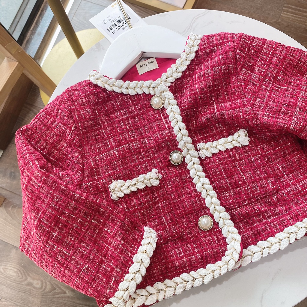 Set dạ bé gái Kiwy Kids chất liệu dạ tweed gồm áo khoác và chân váy cạp chun Kids2107N cho bé từ 9 tháng 11 tuổi