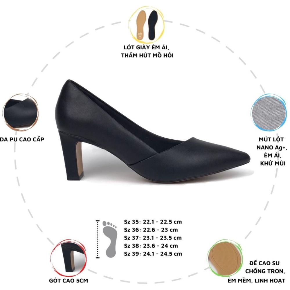 Giày cao gót bít mũi đế vuông 5p TULIPA HADU G573 da mờ êm mềm KX
