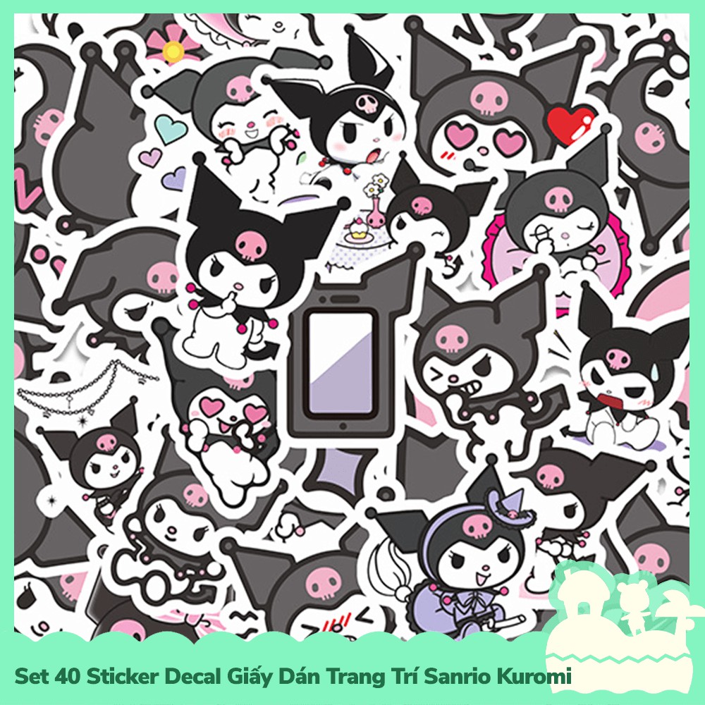 [Sẵn VN - NowShip] Set 40 Sticker Decal Dán Trang Trí Mẫu Nhân Vật Hoạt Hình Dễ Thương Đáng Yêu Cute Sanrio Kuromi
