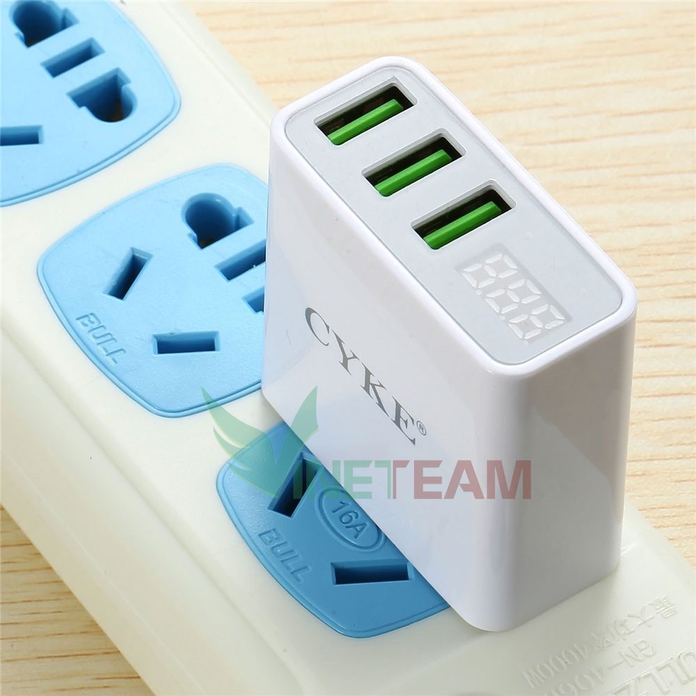 Cốc sạc nhanh 3 cổng USB thông minh CYKE -DC3210