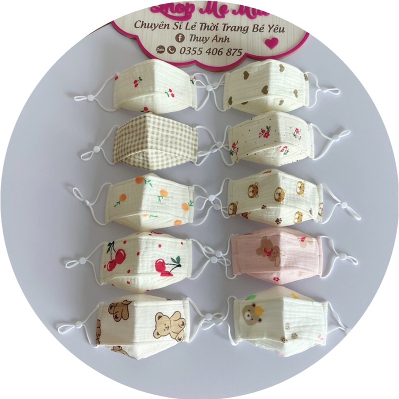 Khẩu Trang Vải Xô Muslin 3 Lớp Kháng Khuẩn - Hoạ Tiết Dễ Thương Cho Bé Trai Bé Gái Từ 0 - 4 Tuổi