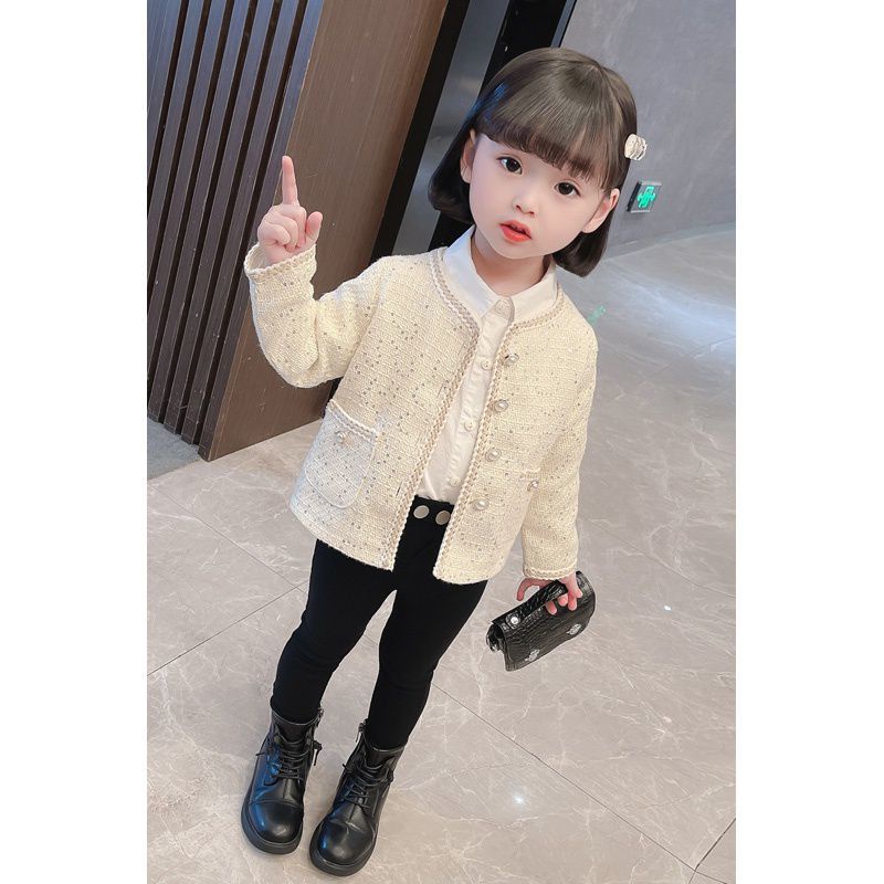 Áo khoác cardigan dệt kim cổ tròn thời trang mùa thu 2021 dành cho bé gái