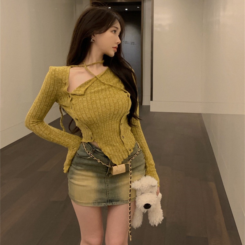 Áo Sweater Dệt Kim Tay Dài Dáng Ôm Thời Trang Mùa Thu Cho Phái Nữ