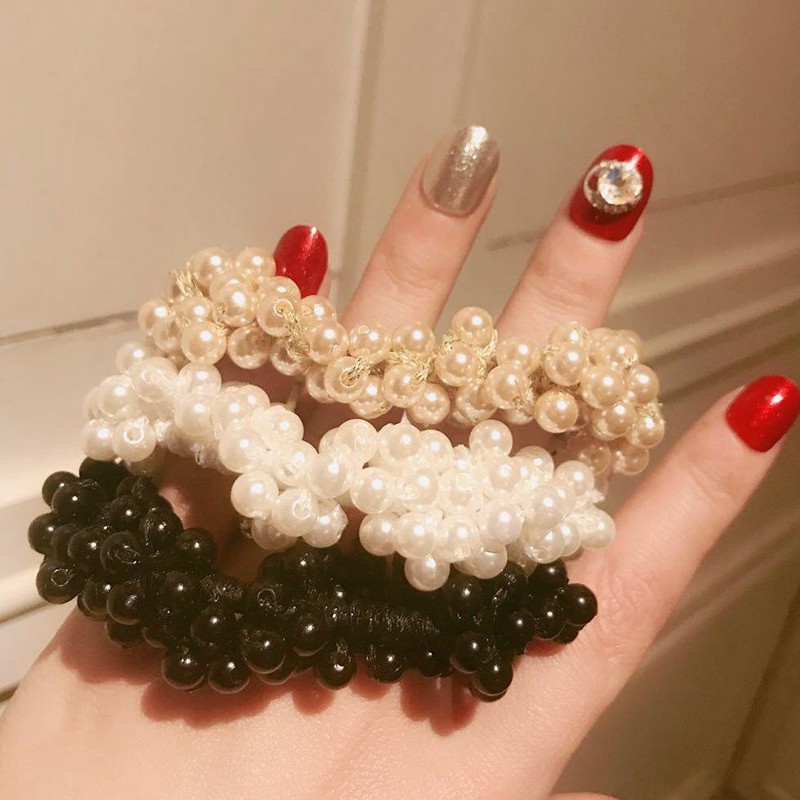 Women Girl Multi-layer Elastic Pearl Ponytail Holder