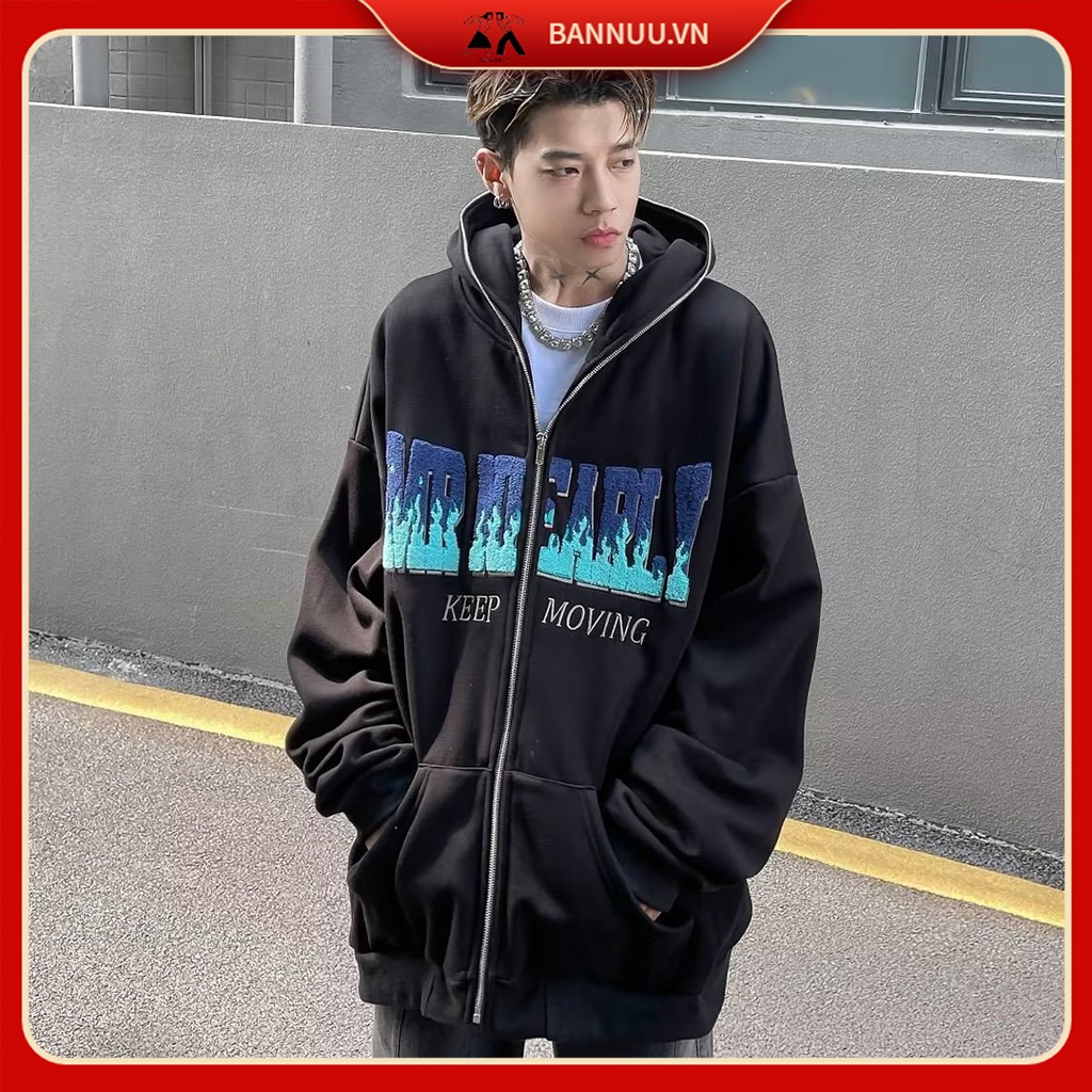 Áo Khoác Khóa Kéo Có Nón Thêu Chữ áo khoác dây kéo Đơn Giản áo khoác nam Thời Trang áo khoác hoodie Unisex
