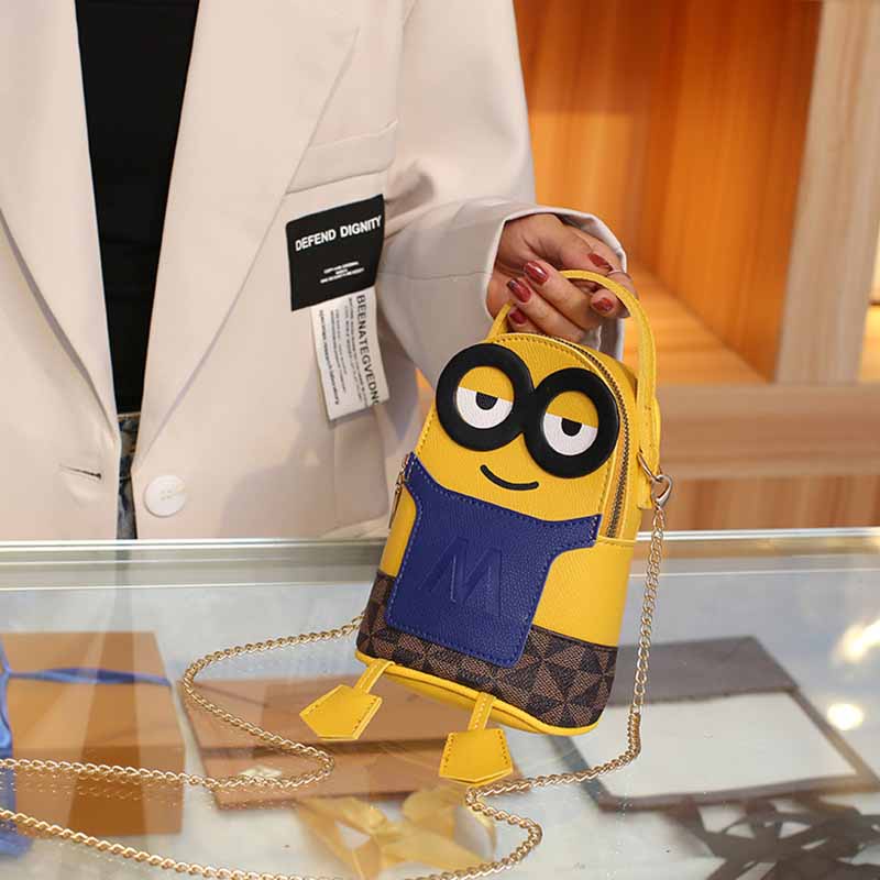 Mini Minions Bag Women Chain Bag Keychain Pendant Makeup  Pouch Messenger Bag Cute Yellow Cartoon Crossbag