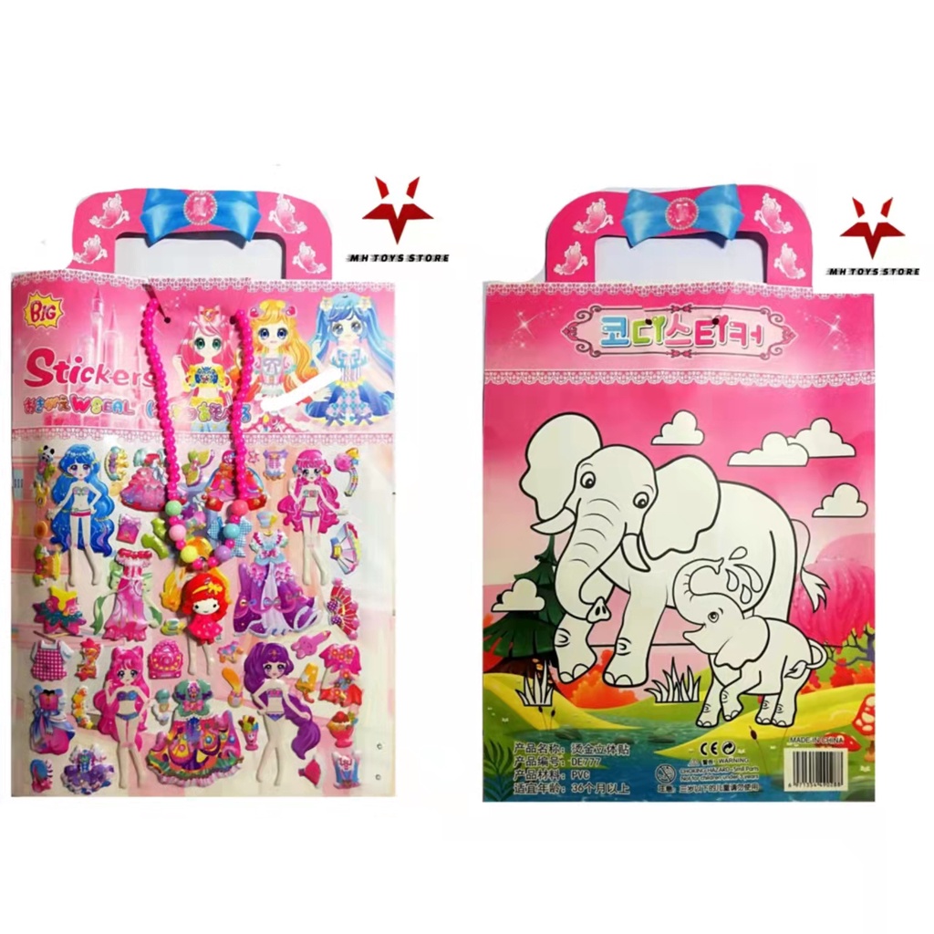 Hình dán stickers búp bê nổi 3D-kèm dây chuyền chuỗi - hình vẽ