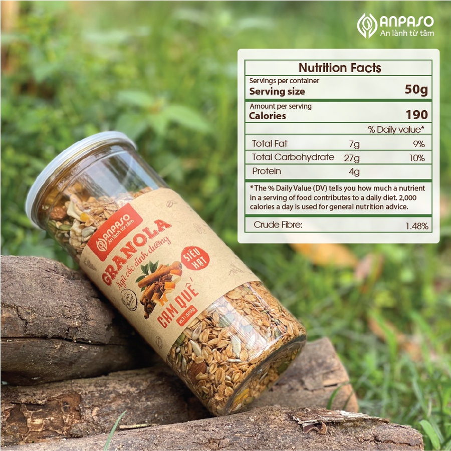 Granola Vị Cam Quế Siêu Hạt Anpaso Ăn Kiêng, Giảm Cân,Eat Clean  bổ sung dinh dưỡng, giữ vóc dáng, tốt cho tim mạch 500g