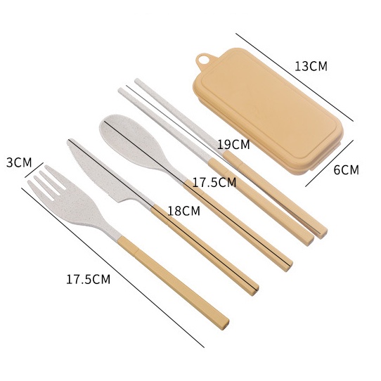 Bộ 4 Dụng Cụ Ăn Uống Bằng Lúa Mạch Kèm Hộp Đựng Tiện Dụng Cho Học Sinh