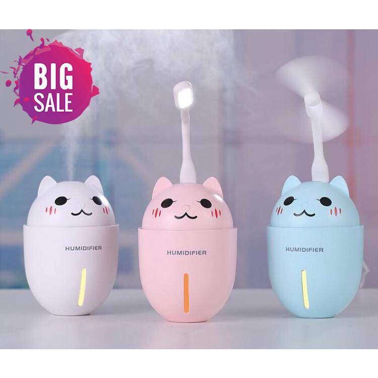 Mua 1 được 3 PHUN SƯƠNG TẠO ẨM 3in1 - Đèn, quạt, phun sương hình con mèo siêu Cute