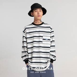 [OBES] Áo phông kẻ dài tay nam, sweater mã PK152