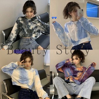 Áo Sweater Cổ Tròn Dài Tay Màu Loang Thời Trang Nữ Sành Điệu