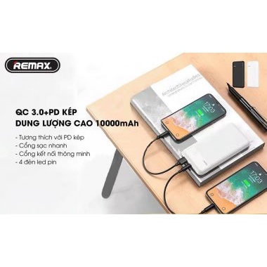 Sạc dự phòng QC3.0 Remax 10000mAh Boree Series RPP-151 (Sạc Nhanh QC3.0, PD 18W) 2 Cổng Sạc Vào, 1 Cổng Sạc Ra, Màn Hình