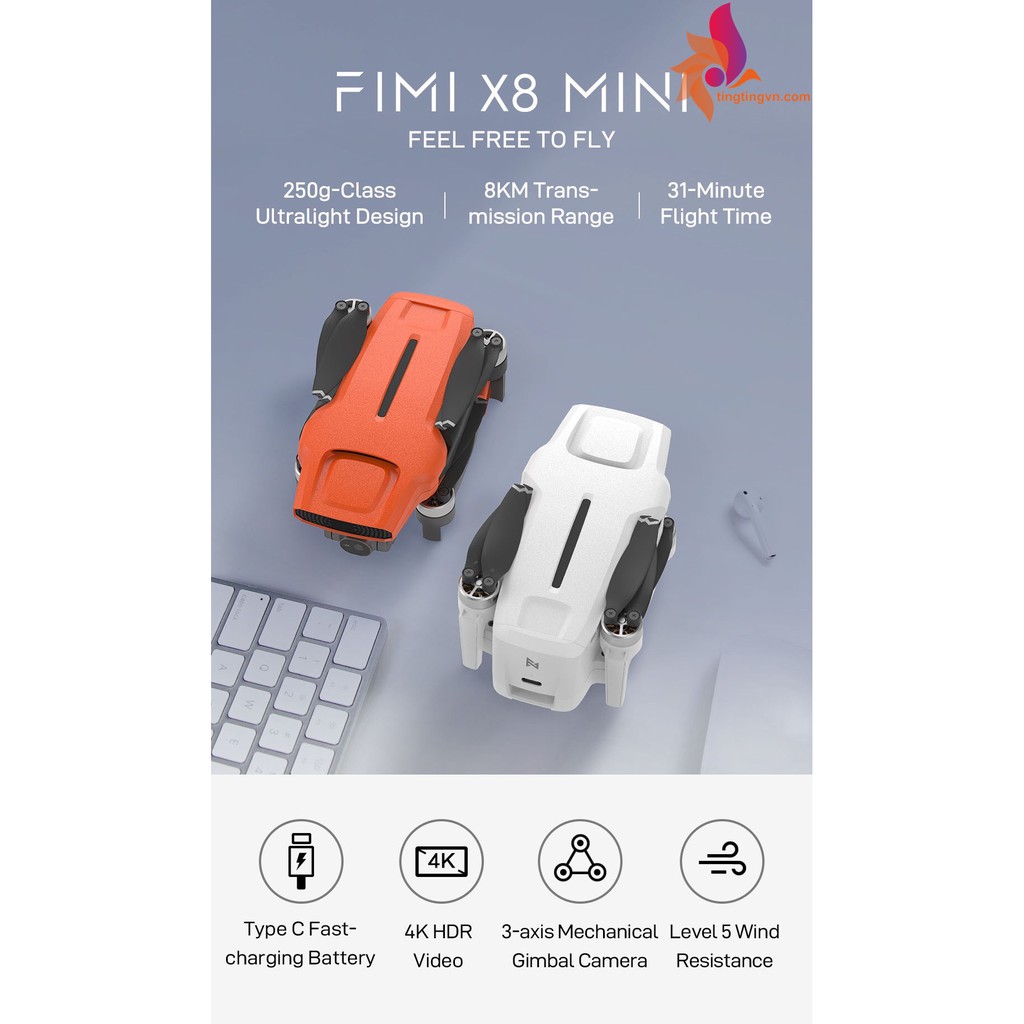 Combo Flycam FIMI X8 Mini  8KM FPV Camera 4K Gimbal 3-Axis HDR Video Thời gian bay 30 phút