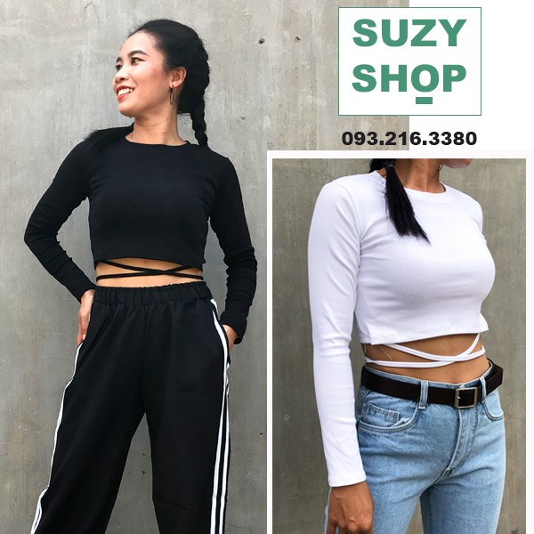Áo Croptop Tay Dài, Áo Croptop Cột Dây Tôn Dáng Eo Đẹp - Chất Thun Dày Vừa Đảm Bảo Không Lộ Áo Trong | BigBuy360 - bigbuy360.vn