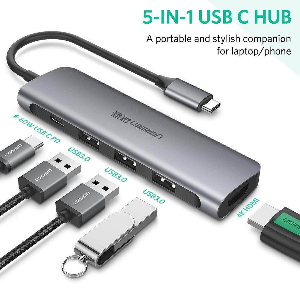 Cáp chuyển đổi 5in1 USB type-C sang HDMI/ Hub USB 3.0 Ugreen 50209