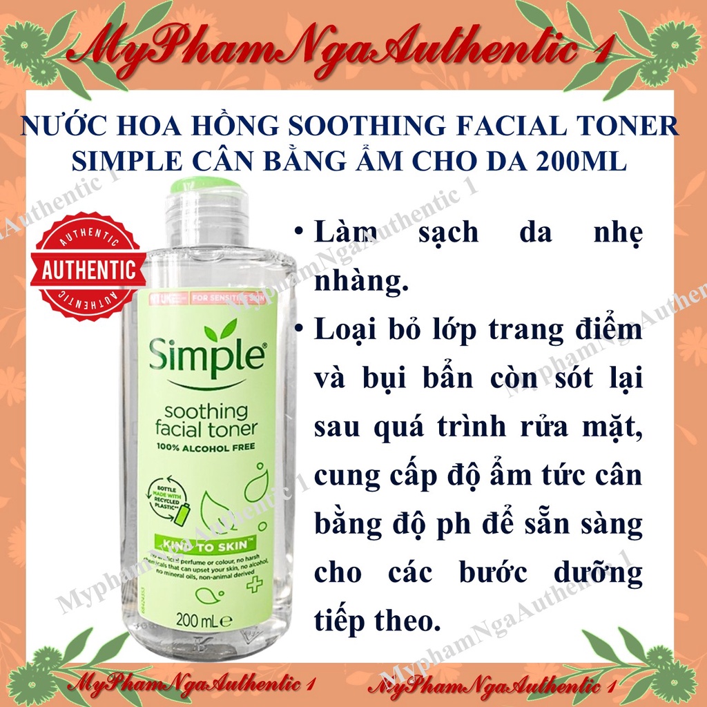 Nước hoa hồng Simple Kind To Skin Soothing Facial