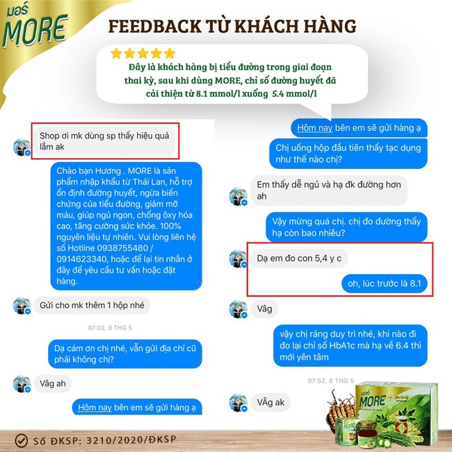 Nước uống hỗ trợ tiểu đường MORE. Hàng Thái Lan chính hãng | Thế Giới Skin Care