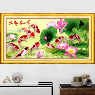 Tranh thêu chữ thập 3D Cửu ngư quần tụ 108*52cm LV3203