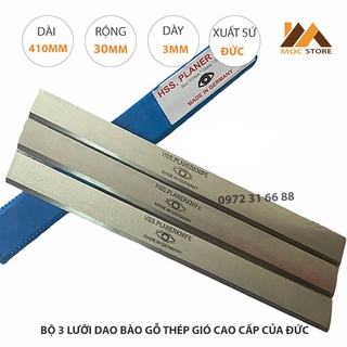 Bộ 3 lưỡi dao bào gỗ thép hss cao cấp 410x30x3mm của đức - lưỡi dao bào con mắt - dụng cụ phụ kiện ngành mộc