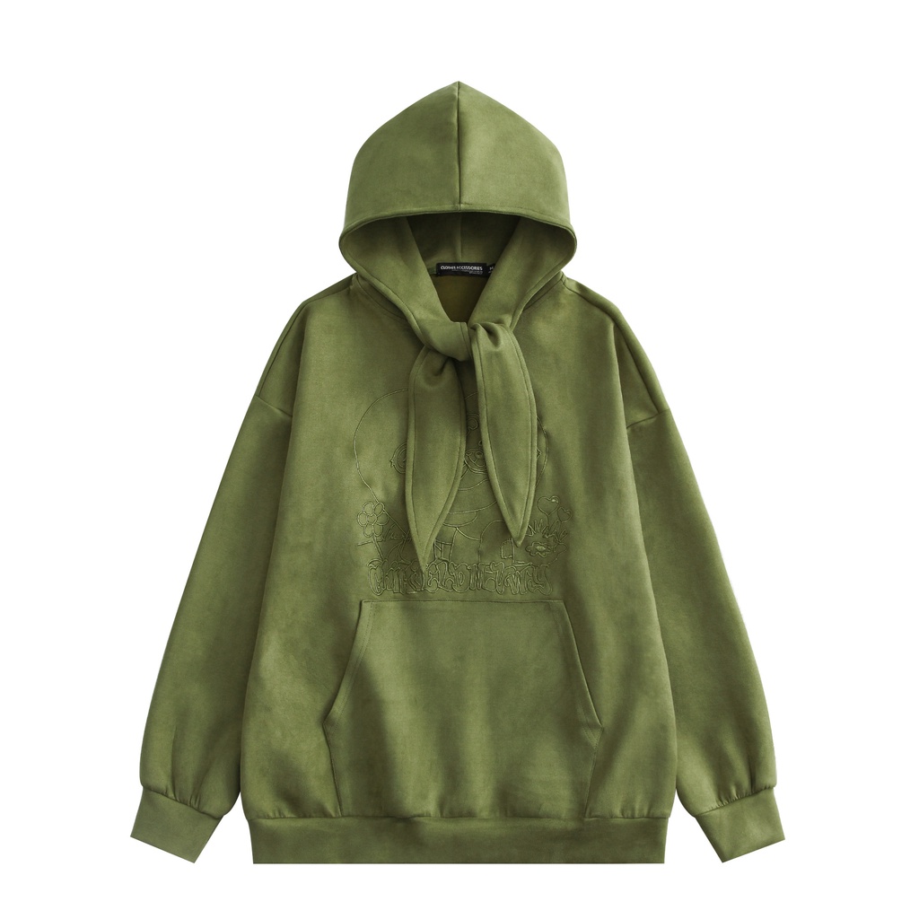 Áo Hoodie Màu Trơn Dáng Rộng Cột Dây In Hình Kangaroo Thời Trang Cho Nam