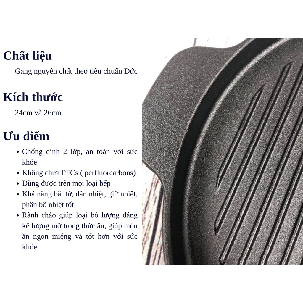 Chảo gang nướng Rapido 24cm, 26cm chống dính dùng được cho các loại bếp