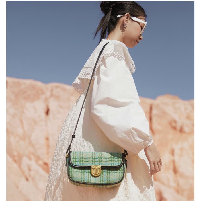 Túi đeo vai họa tiết sọc caro màu xanh lá thời trang Pháp 2021
