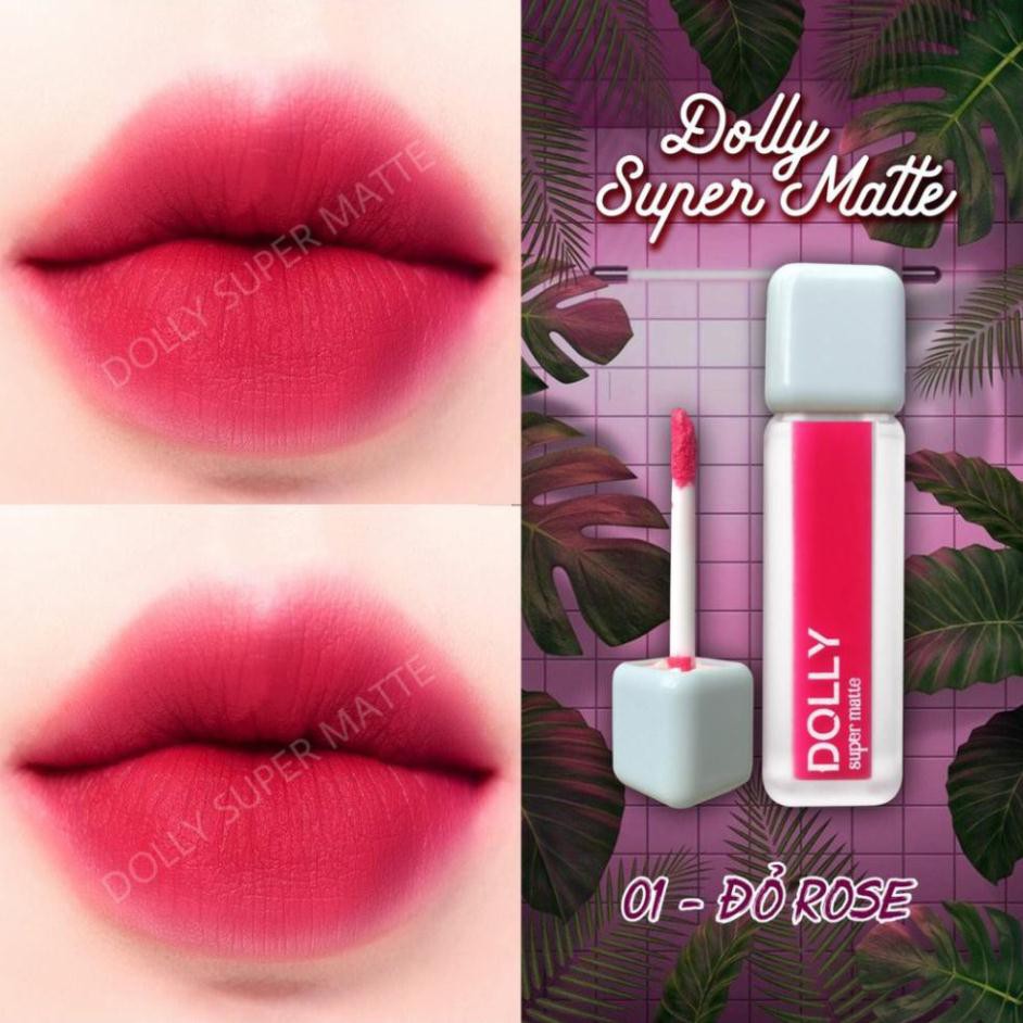 New 2021 [01 Đỏ Rose] Son Kem Lì Dolly Super Matte Không Chì Màu Đỏ Rose [01] Tách Sét | BigBuy360 - bigbuy360.vn
