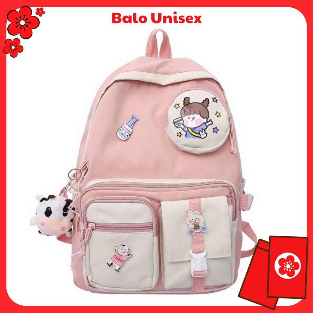 Balo bò sữa Ulzzang đi học nam nữ, balo thời trang basic chống nước 610ULZ