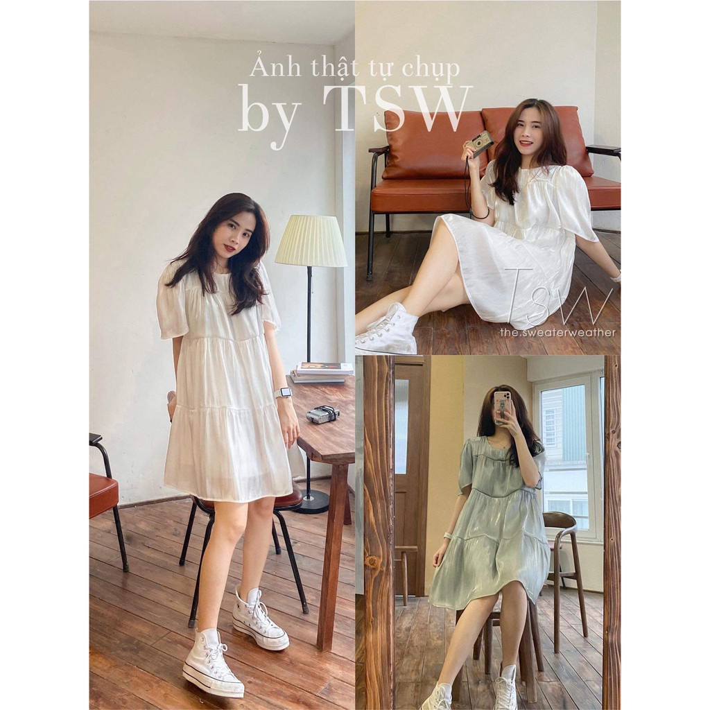 Váy babydoll xoè lụa bóng (Ảnh thật)