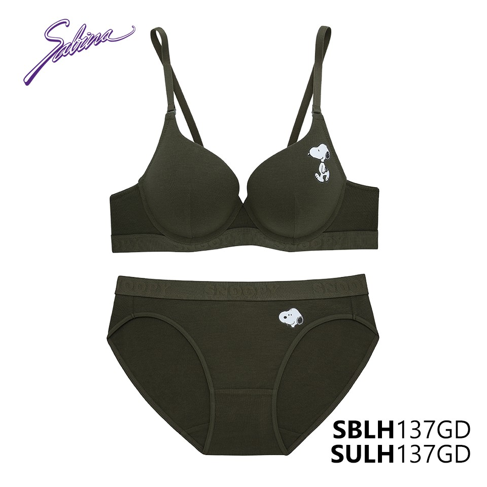 Combo Áo Lót Mút Vừa Và Quần Đồng Bộ Xanh Lá Phối Họa Tiết Snoopy Collection By Sabina SBLH137GD+SULH137GD