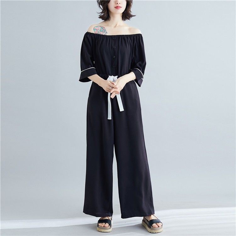 [ORDER] Bộ jumpsuit nữ bigsize bẹt vai dáng dài (size L đến 2XL fit 90kg) - Có ảnh thật