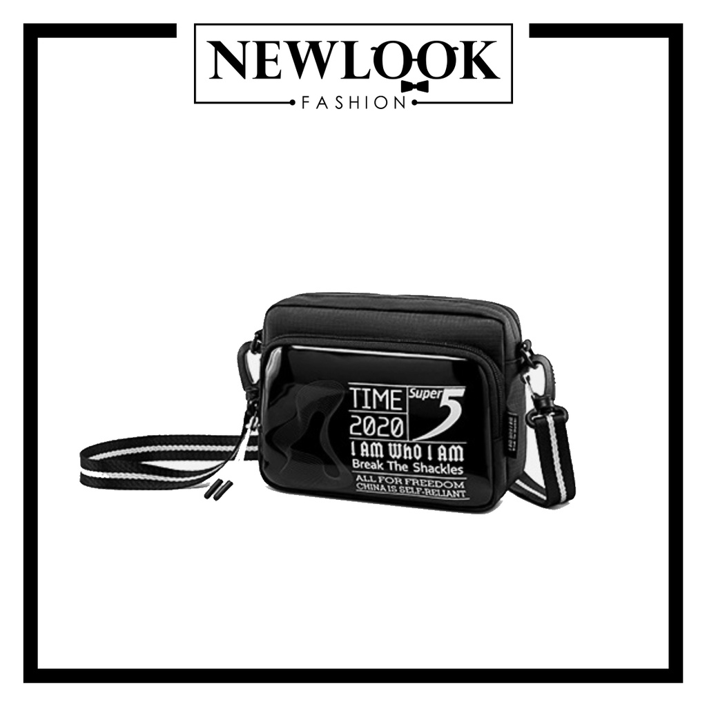 ★ TÚI ĐEO CHÉO mini VẢI DÙ FORM NGANG NGĂN NGOÀI ĐEN BÓNG KHOÁ KÉO (18x13x4cm)