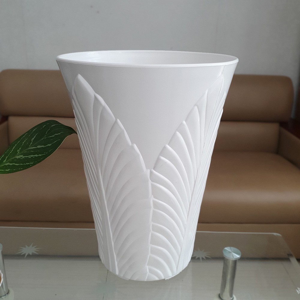 Chậu ống lá cỡ lớn trồng hoa nhựa dày trắng 33x42cm