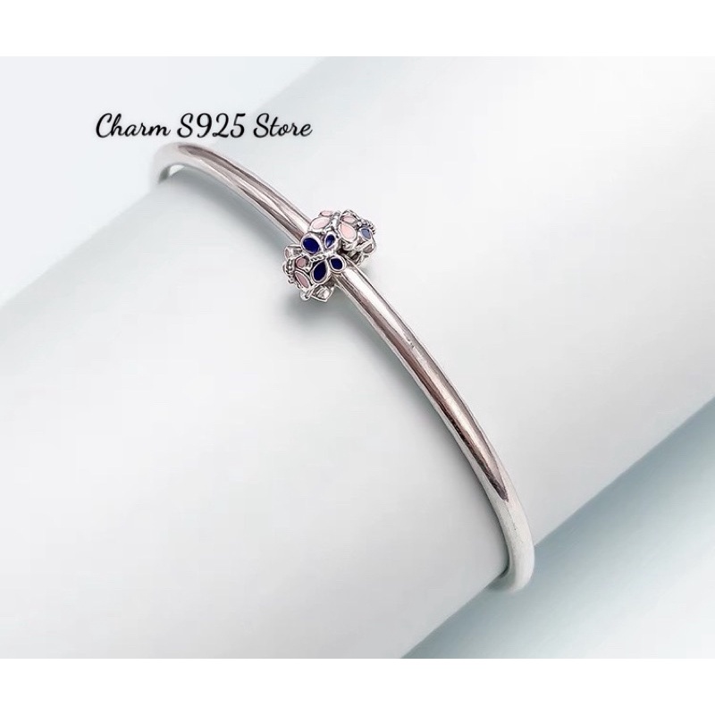 charm pan xỏ ngang hoạ tiết color butterfly bạc s925