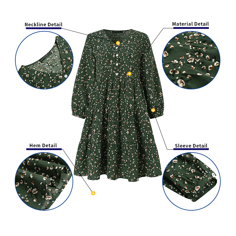 ZANZEA Women's Casual Fashion V-Neck Doll Floral Mid-Length Dress | BigBuy360 - bigbuy360.vn