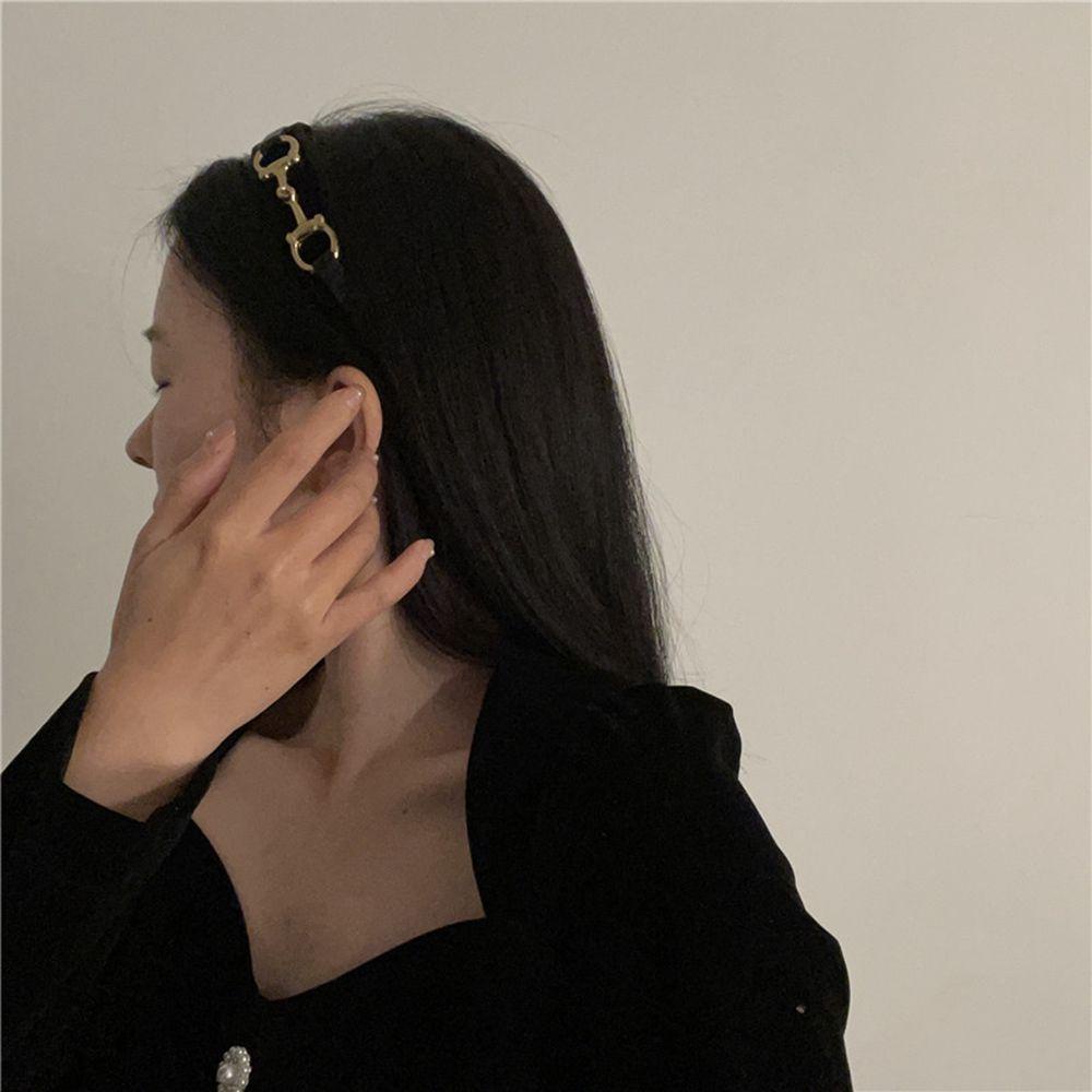 Băng Đô Cài Tóc Chất Liệu Da Phối Nhung Màu Trắng Đen Phong Cách Vintage Hàn Quốc