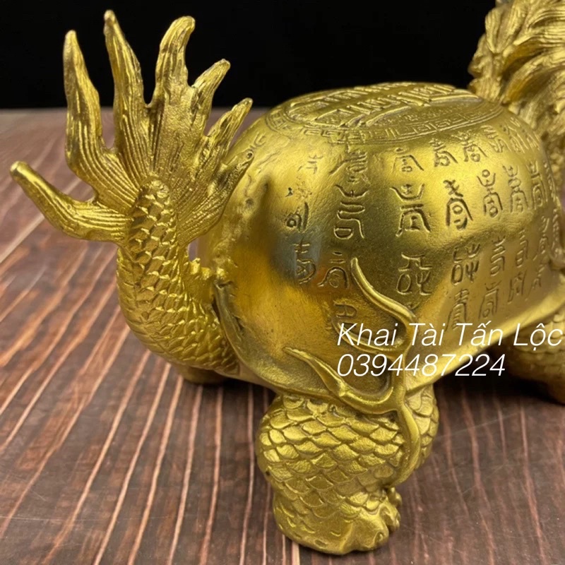 Tượng Long Quy - rùa đầu rồng - trường thọ bằng đồng cao 14cm