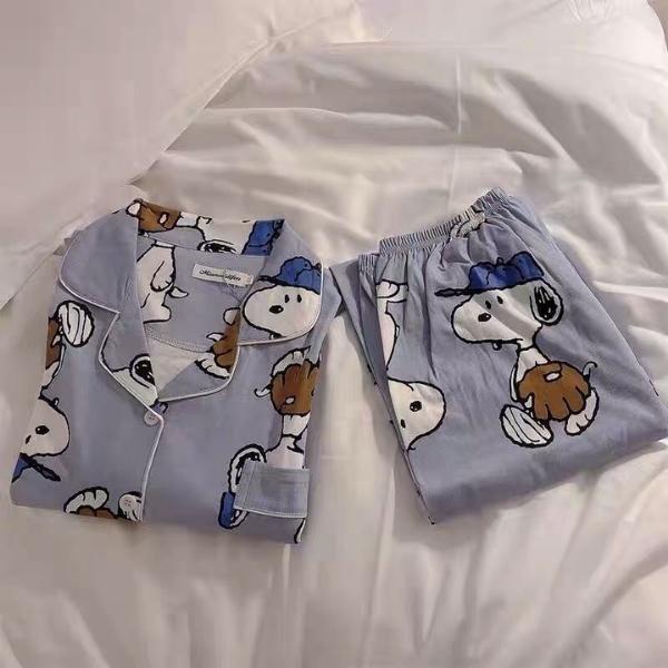 Bộ đồ nữ Pijama lụa dài tay quần dài hoạt hình snoopy doo mặc ở nhà mùa đông chất dày cao cấp chất dày ấm-BND12