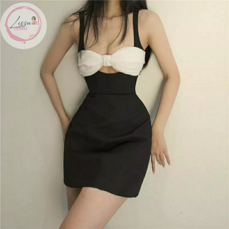 Đầm body đầm xinh xắn điểm nhấn nơ trắng dịu dàng nữ tính Đ68 (giá sỉ) Lissa
