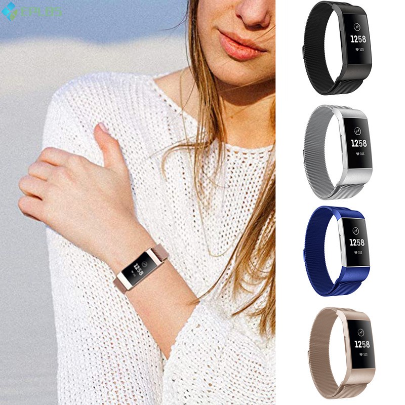 Dây Đeo Thay Thế Dạng Lưới Từ Tính Bằng Thép Không Gỉ Cho Fitbit Charge 3 / 4