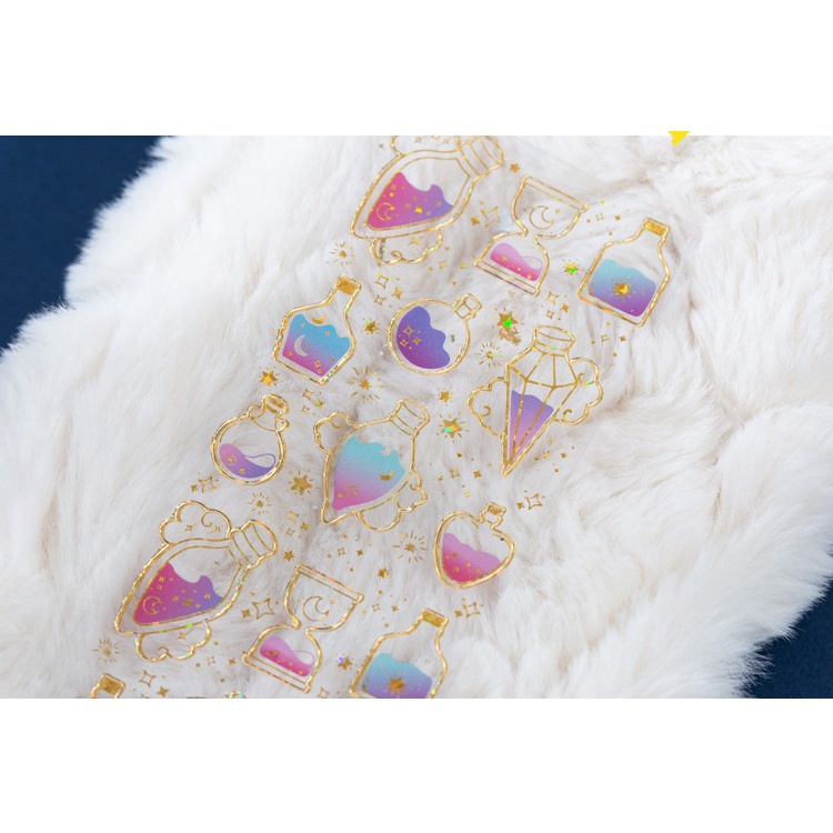 Set 2 tờ sticker viền nhũ vàng, bạc nhiều mẫu decor toploader, trang trí